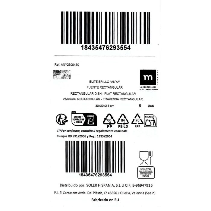 Fuente rectangular Anya Elite Brillo 30x20 cm - Inde (6 Unidades) 2 Fuente rectangular Anya Elite Brillo 30x20 cm - Inde (6 Unidades) 2