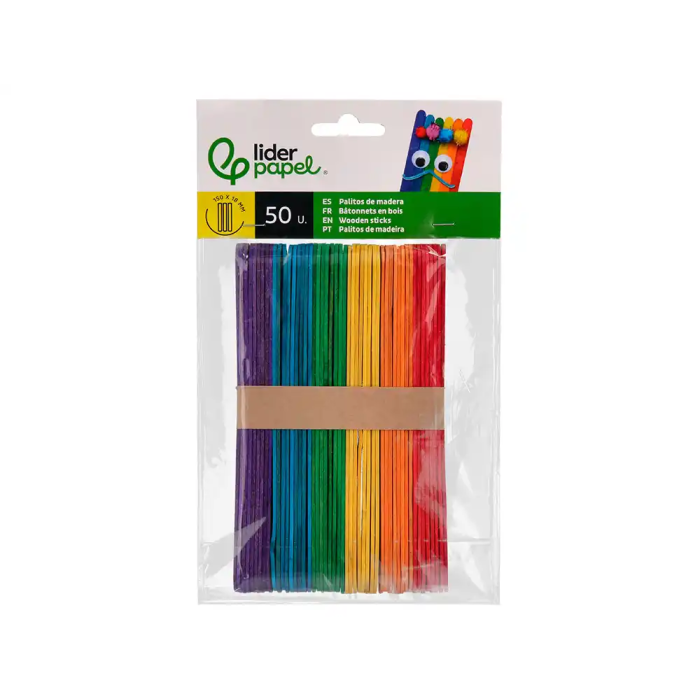 Liderpapel Palitos de Madera Colores Surtidos 15x1.8 cm Bolsa 50 Unidades Manualidades 1