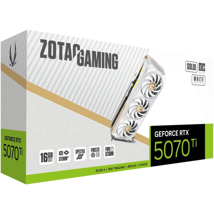 Zotac RTX 5070 Ti 16GB Gaming SOLID Core OC GDDR7 Tarjeta Gráfica 3 Ventiladores Blanca 6