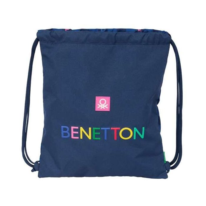Bolsa Mochila con Cuerdas Benetton Damero Azul marino 35 x 40 x 1 cm