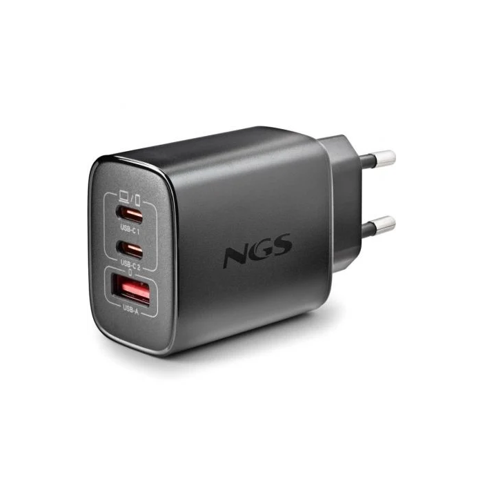 NGS Cargador Pared GaN ERA 65W BLACK 2xUSB Tipo-C, 1xUSB-A Carga Rápida Ultrarrápida 65W 1
