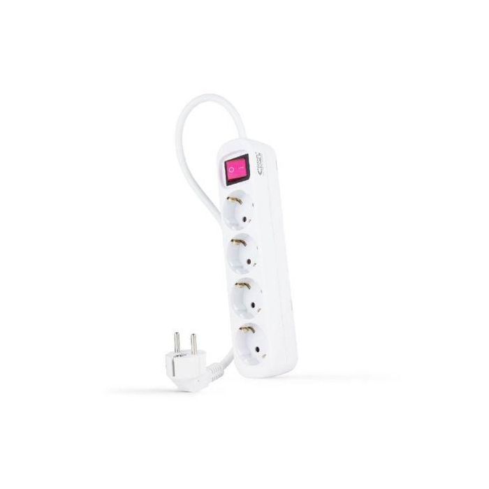 Nanocable 10.37.0004 Regleta con Interruptor, 4 Tomas de Corriente, Cable 1.4m, Protección Infantil, Toma de Tierra, 3680W, Blanca
