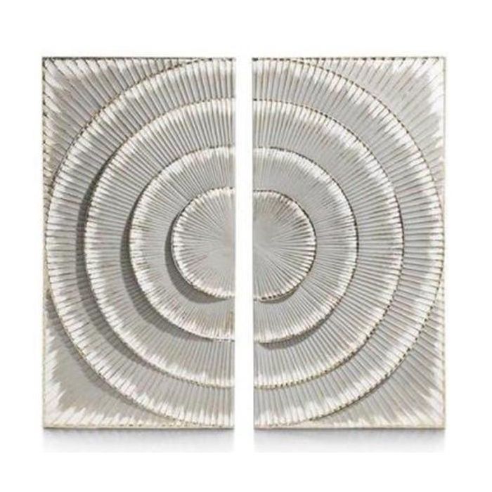 DKD Home Decor Panel Decorativo de Pared Moderno con Círculos MDF Gris y Blanco 90x90 cm Set de 2, Fondo 3.5 cm