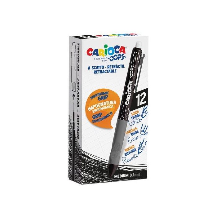Carioca Bolígrafo Tinta Borrable Oops Retráctil 0.7 mm Negro Caja 12 Ud