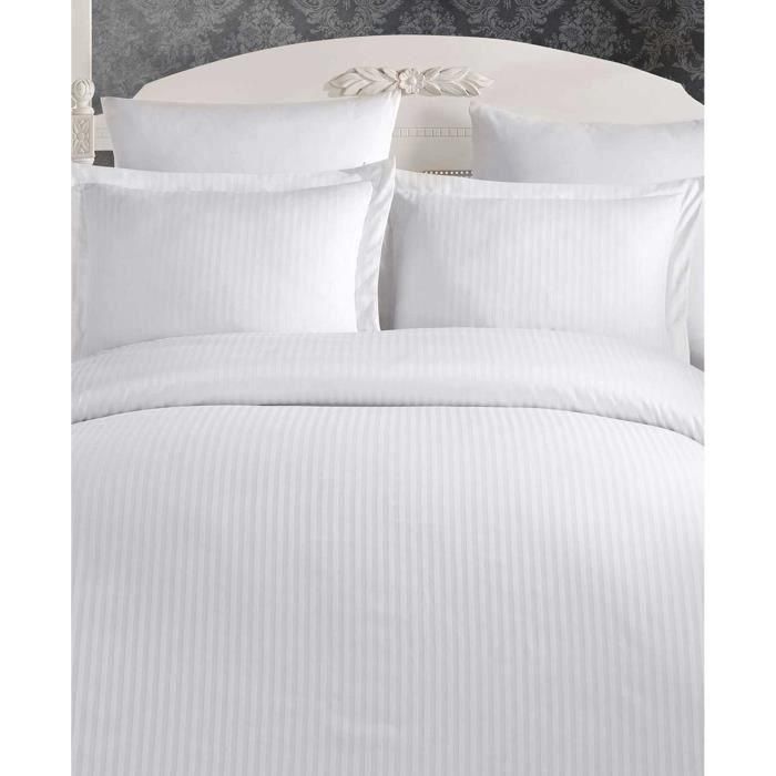 Juego de cama - 1 funda nórdica 220x240 cm + 2 fundas de almohada 60x60 cm - 100% algodón satén - Blanco 2 Juego de cama - 1 funda nórdica 220x240 cm + 2 fundas de almohada 60x60 cm - 100% algodón satén - Blanco 2