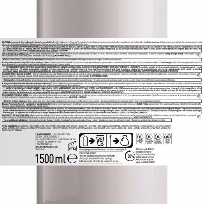 L'Oreal Champú Silver 1500ml: Neutraliza Tonos Amarillos y Potencia Brillo en Cabello Blanco y Gris 3