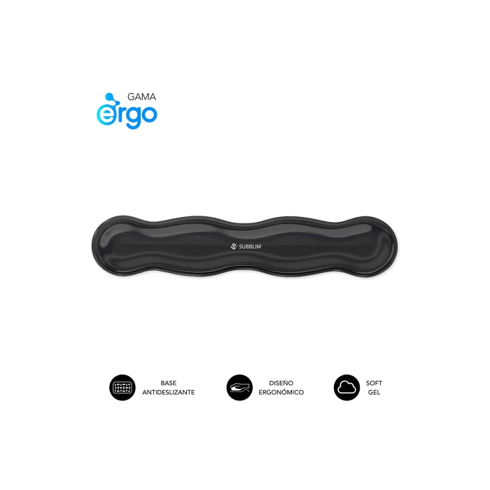 SUBBLIM SUBMP-04E081 Ergo Crystal Flex Reposamuñecas de Gel Refrigerante para Teclado y Ratón Negro, Antifatiga