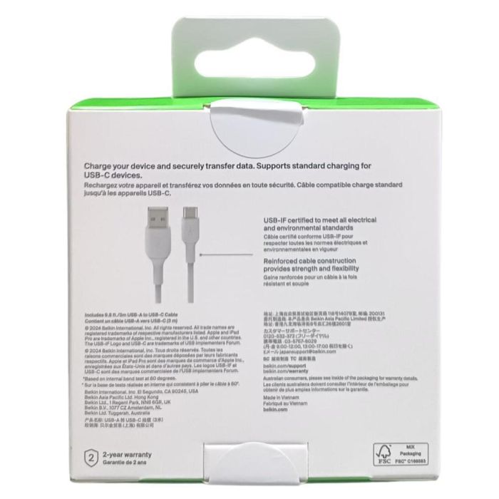 Belkin CAB001BT3MWH Cable USB-A a USB-C 3m Blanco 2 Belkin CAB001BT3MWH Cable USB-A a USB-C 3m Blanco 2