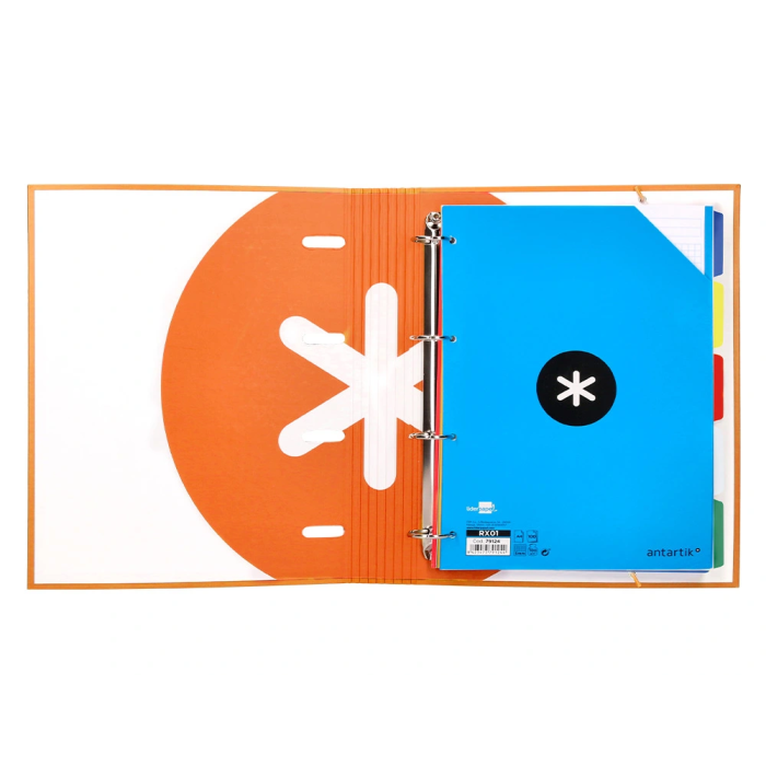 Antartik Carpeta con recambio A4 cuadro 5mm forrada 4 anillas 40mm redondas con solapa color mostaza 4