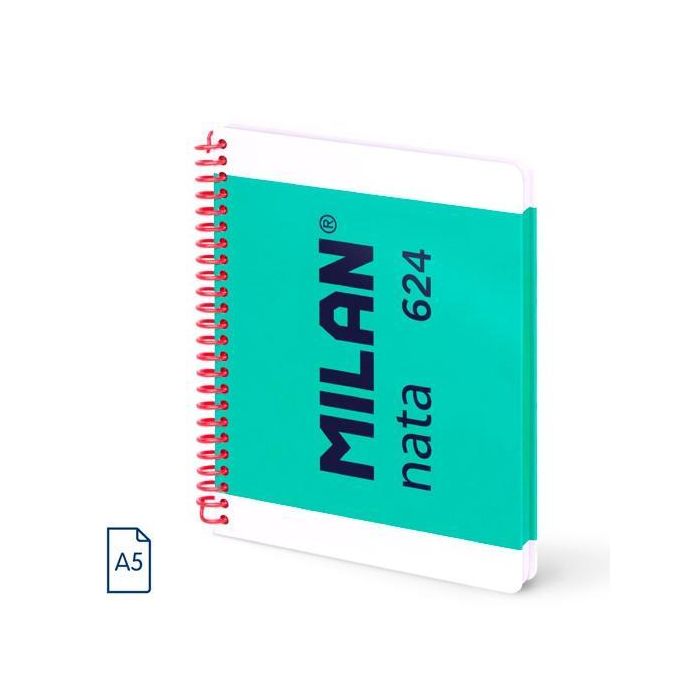Milan Cuaderno Espiral A5 80H 95 gr 5x5 mm Tapa Dura Colección Nata® 624 Since 1918 Verde Milan Cuaderno Espiral A5 80H 95 gr 5x5 mm Tapa Dura Colección Nata® 624 Since 1918 Verde