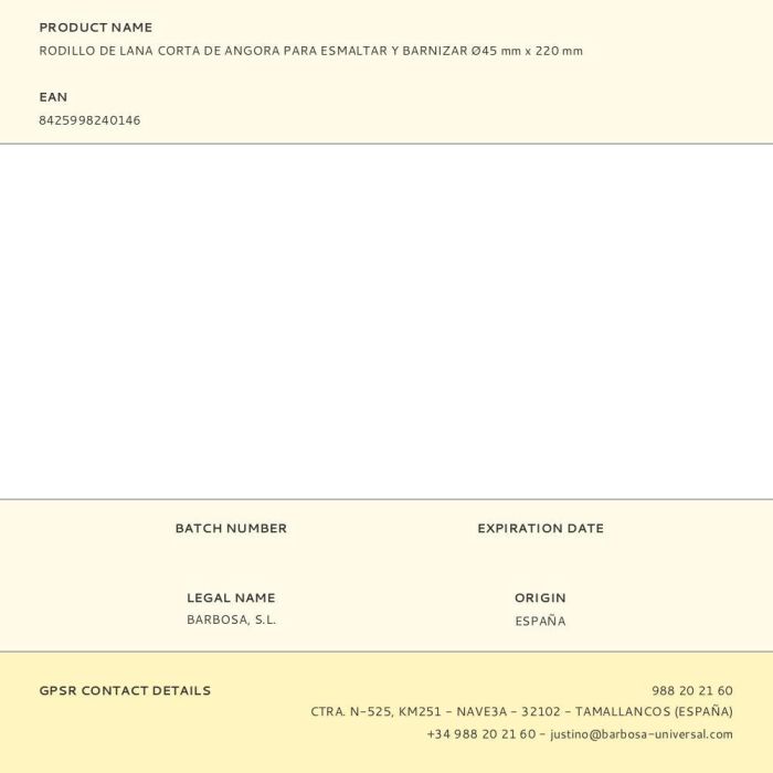Rodillo de lana corta de angora para esmaltar y barnizar ø45 mm x 220 mm 2 Rodillo de lana corta de angora para esmaltar y barnizar ø45 mm x 220 mm 2