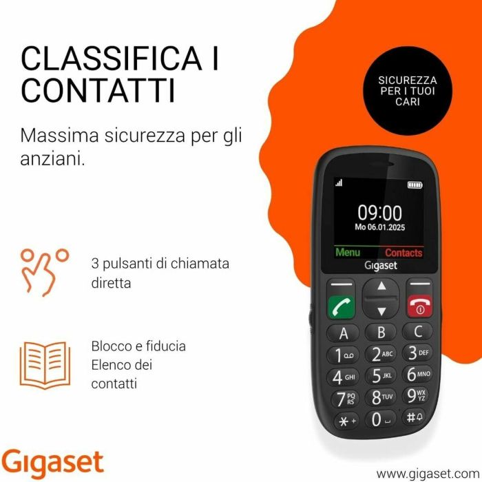 Gigaset GL395 Teléfono Móvil para Personas Mayores, Tecla SOS, Pantalla Grande, Base de Carga, IP44, Negro 4