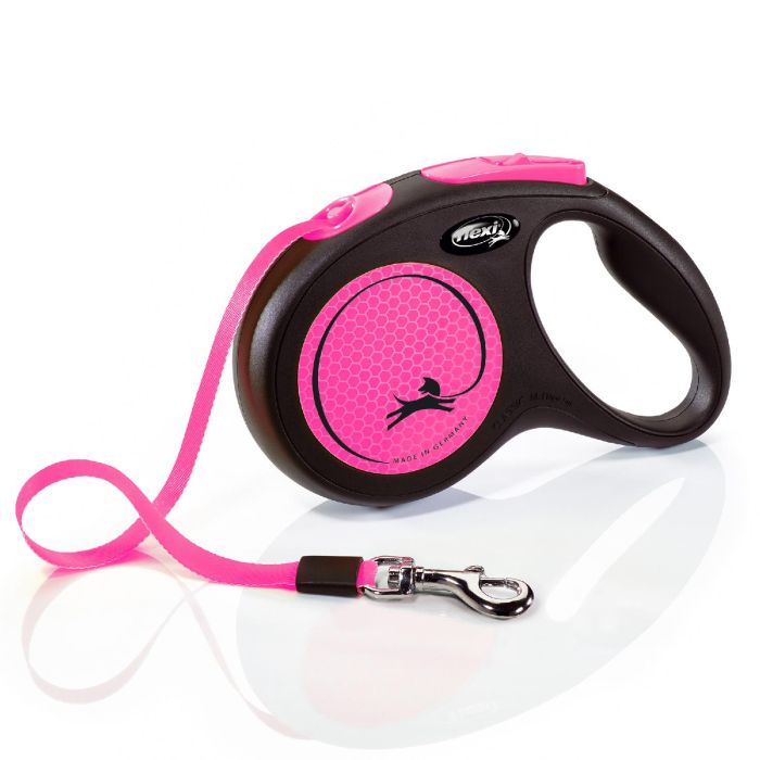Flexi New Neon M Cinta 5M Correa para Perro Rosa Neón con Componentes Reflectantes 3