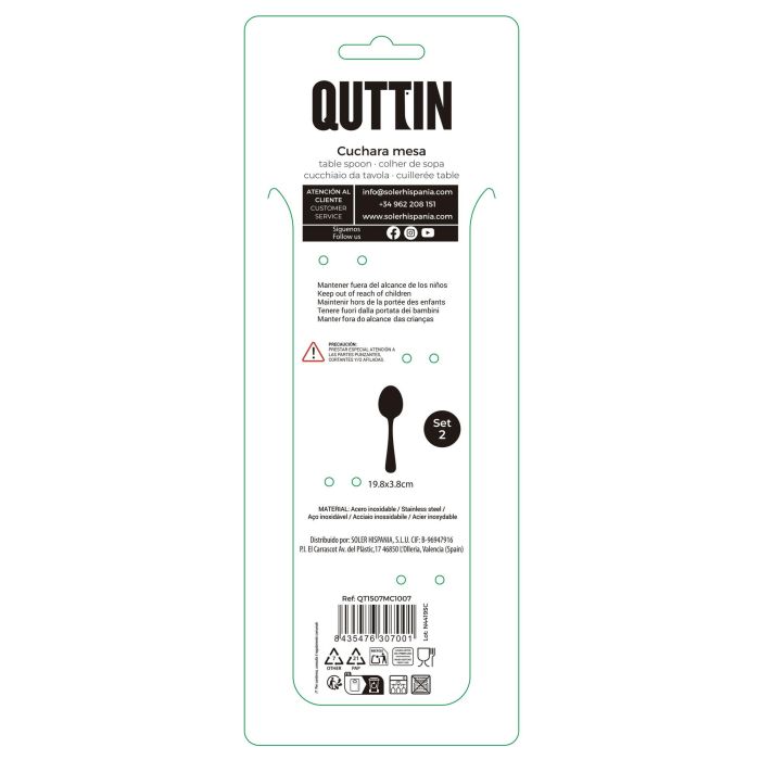 Inde Set de 2 Cucharas de Mesa Moma Black Matt - Acero Inoxidable - 19.8x3.8 cm (12 Cajas) 3 Inde Set de 2 Cucharas de Mesa Moma Black Matt - Acero Inoxidable - 19.8x3.8 cm (12 Cajas) 3