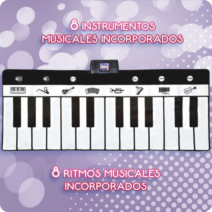 Deqube Manta Musical Piano XL 2 metros, 24 teclas, 4 modos, 8 instrumentos, 10 melodías, +3 años 1