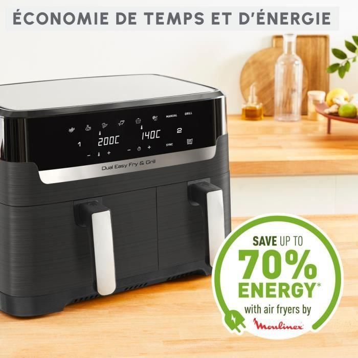 MOULINEX Freidora sin Aceite + Grill 8,3L, 2 cajones, 8 programas, Ahorro energético, Air Fryer, Dual Easy Fry&Grill EZ905B20 2 MOULINEX Freidora sin Aceite + Grill 8,3L, 2 cajones, 8 programas, Ahorro energético, Air Fryer, Dual Easy Fry&Grill EZ905B20 2