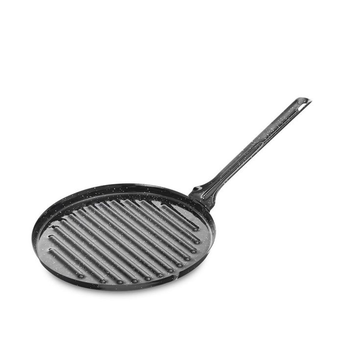 Vaello Plancha Redonda Esmaltada Ø24 cm para Asar Carnes, Pescados y Verduras, Acero Esmaltado, Apta para Fuego de Llama