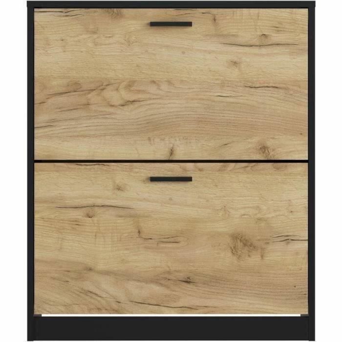 Zapatero 2 puertas - Decoración roble y negro 4 Zapatero 2 puertas - Decoración roble y negro 4