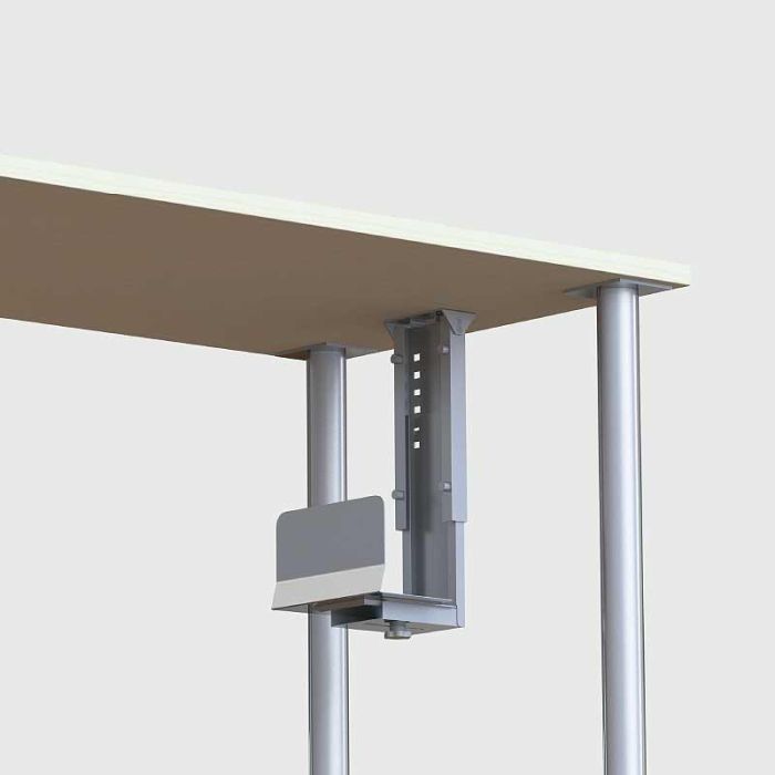 Herrajes ALK Soporte Vertical Regulable en Altura y Fondo para CPU / Torre PC de Mesa 34-54cm Acabado Blanco Metálico 1