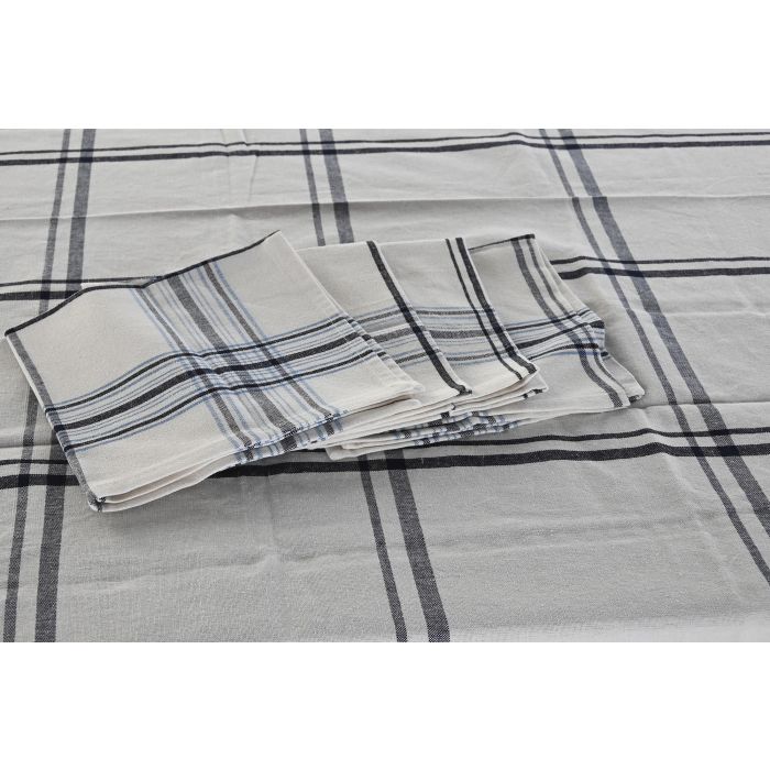 DKD Home Decor Mantel Set de 5 150 x 150 cm Azul Blanco Negro Cuadros Algodón Poliéster 1