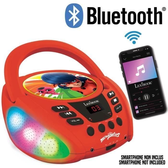 Lexibook Reproductor de CD Bluetooth 5.0 Portátil Miraculous - Luces LED Multicolores, Compatible CD/CD-R/CD-RW, Entrada Micrófono 3 Lexibook Reproductor de CD Bluetooth 5.0 Portátil Miraculous - Luces LED Multicolores, Compatible CD/CD-R/CD-RW, Entrada Micrófono 3