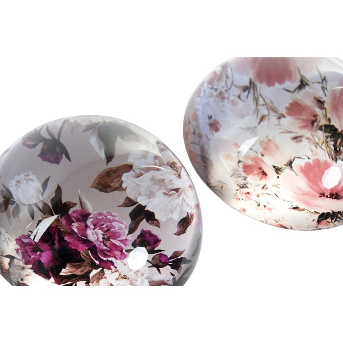 DKD Home Decor Pisapapeles Flores Cristal Rosa Lila 8 x 4 x 8 cm (2 Unidades) 1