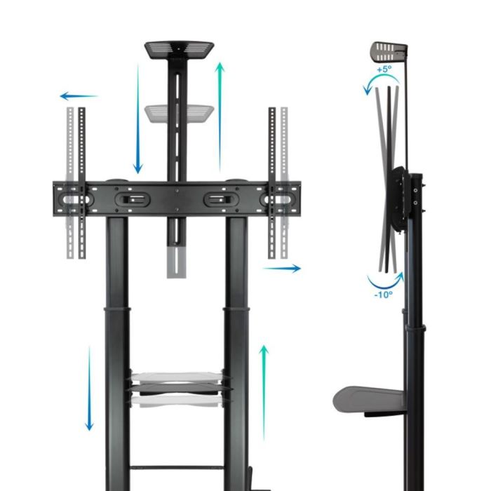 TooQ FS20404HM-B Soporte de Suelo con Ruedas para TV 60-100" Inclinable Altura Regulable 100kg con Bandejas Negro 2 TooQ FS20404HM-B Soporte de Suelo con Ruedas para TV 60-100" Inclinable Altura Regulable 100kg con Bandejas Negro 2