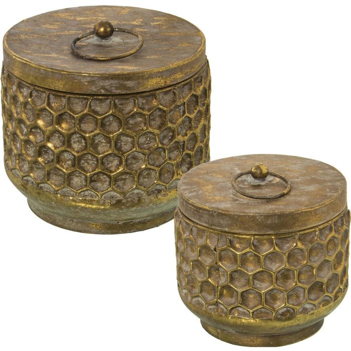 Juego de Cajas Decorativas Alexandra House Living Dorado Metal 21 x 18,5 cm 17,5 x 16 cm 2 Piezas