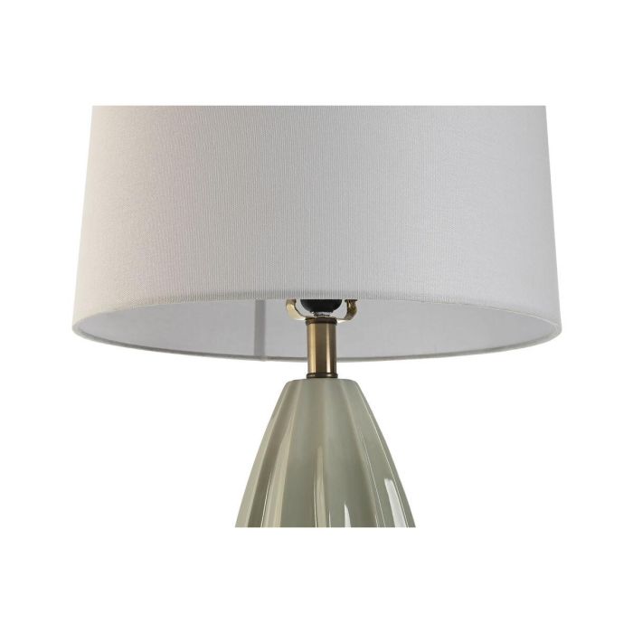 DKD Home Decor Lámpara de Sobremesa Moderna Verde y Blanco, con Base de Gres y Plafón de Lino, compatible con bombillas E27 LED, 41x41x78 cm 4