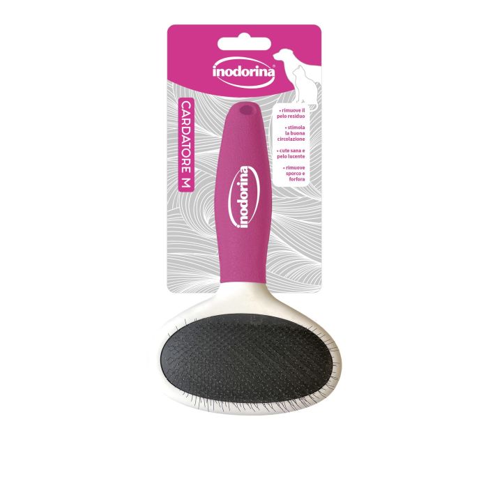 Inodorina Carda M Cepillo para Perros de Pelo Medio y Largo - Elimina Pelo Muerto con Púas de Acero Inoxidable Curvadas, Negro