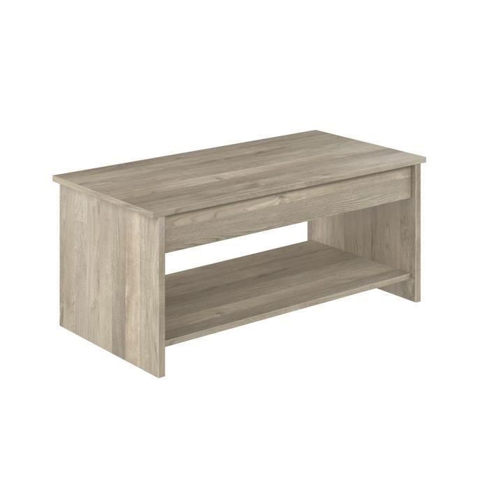 HAPPY Mesa de centro convertible sonoma de roble laminado de estilo moderno - L 100 x W 50 cm 2