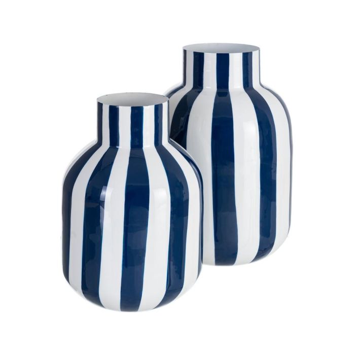 Jarrón Rayas Azul Metal Decoración 18 X 18 X 24 cm