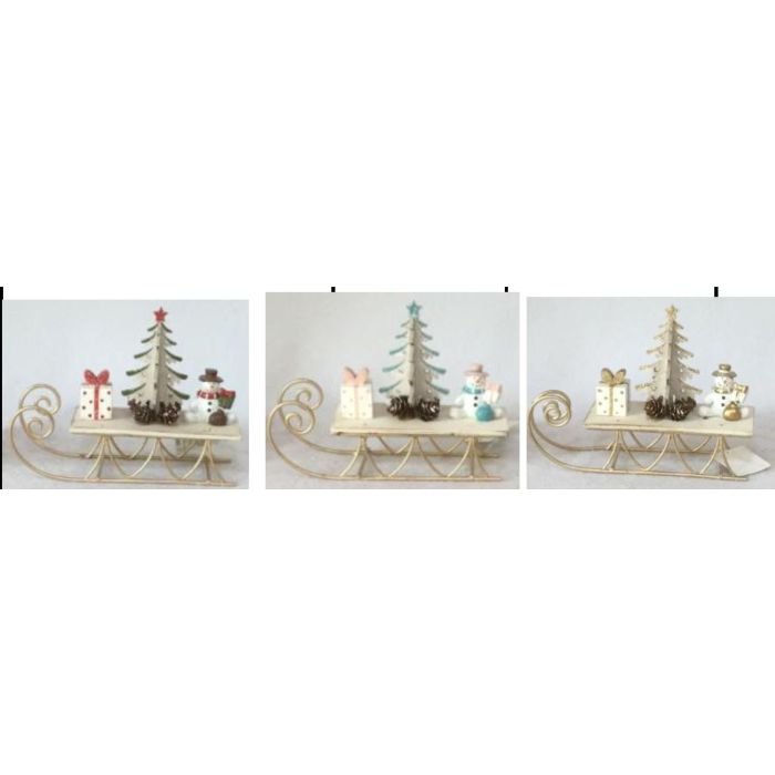 DKD Home Decor Figura Navidad Fantasía con Trineo MDF/Metal Colores Surtidos (Dorado, Rojo, Rosa, Blanco) 6x14x19 cm (Pack 6 Unidades)