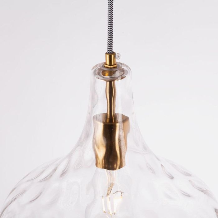 Atsugicho SKD-P80050 Lámpara Colgante de Cristal y Metal, Diseño Clásico Años 20, Esférica con Relieves Azulados, Compatible LED E27 4