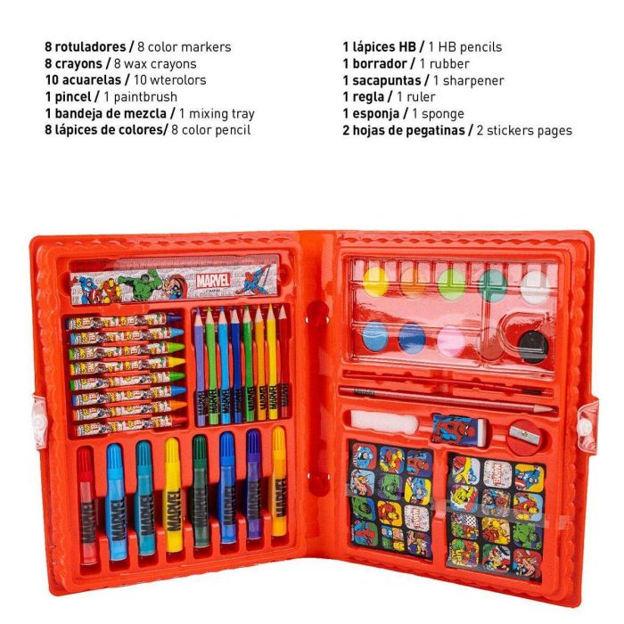 Cerdá Set Completo de Papelería para Colorear Marvel en Caja, Ideal para Niños de 2 a 8 años, Diseño Temático Rojo 45x26.7x3 cm