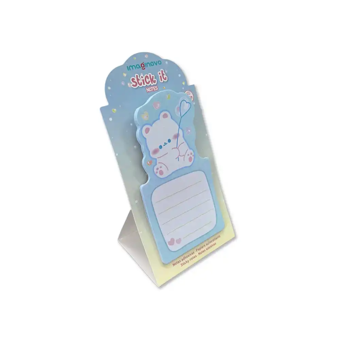Imaginovo Bloc notas adhesivas oso con soporte 20 hojas azul 60x125 mm 4