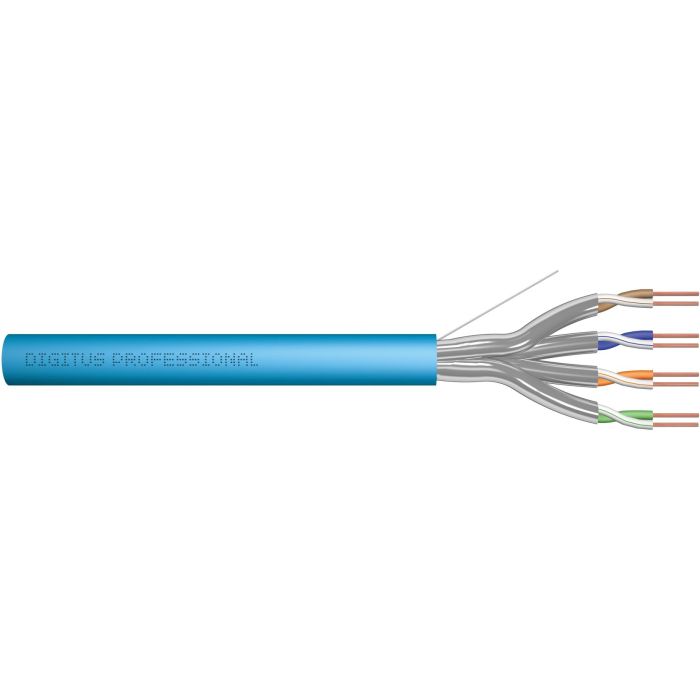 Digitus Cable de Red CAT 6A U/FTP (STP) para Instalación, 100m, Simplex, Color Azul, LSZH, Frecuencia 500 MHz