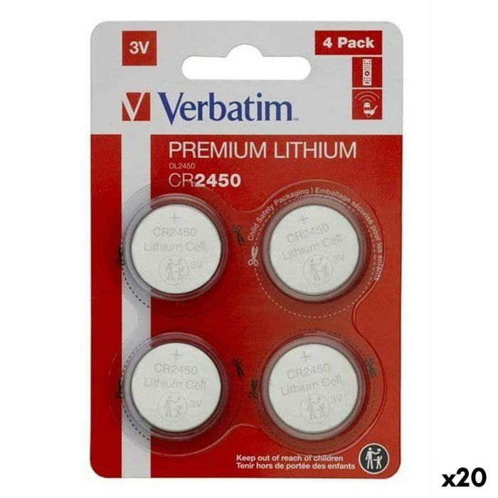 Pilas de Botón de Litio Verbatim CR2450 (4 Piezas) (20 Unidades) 0 Pilas de Botón de Litio Verbatim CR2450 (4 Piezas) (20 Unidades) 0