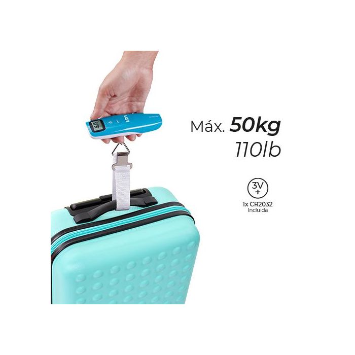 Edm Báscula de Viaje para Equipaje Digital con Pantalla LCD, Capacidad Máxima 50kg, Función Tara, Indicador de Sobrepeso y Batería Baja, Dimensiones 13x3,7cm 1