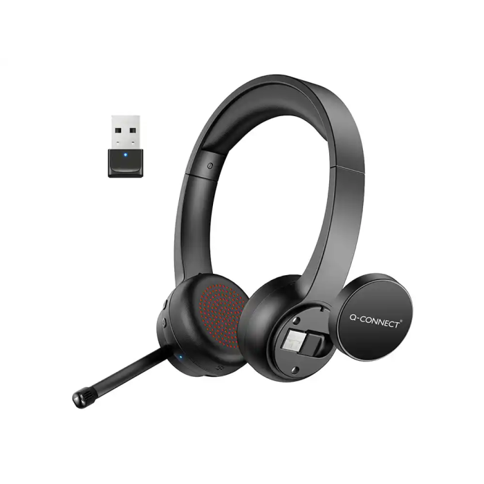 Q-connect Auricular Inalámbrico Diadema con Micrófono Flexible, Botón Bluetooth USB, Color Negro 2