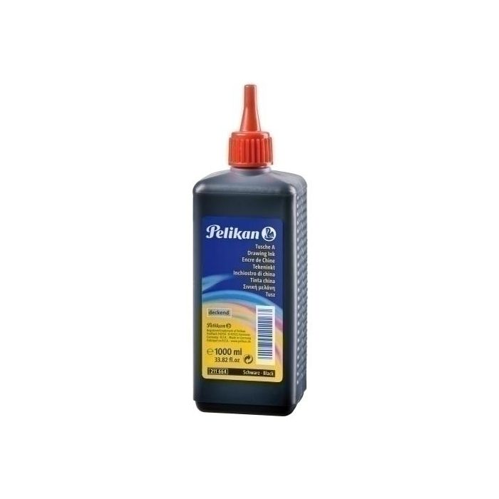 Pelikan Tinta China Negra 1 Litro para Papel y Cartón, Opaca para Heliografías, Resistente al Agua