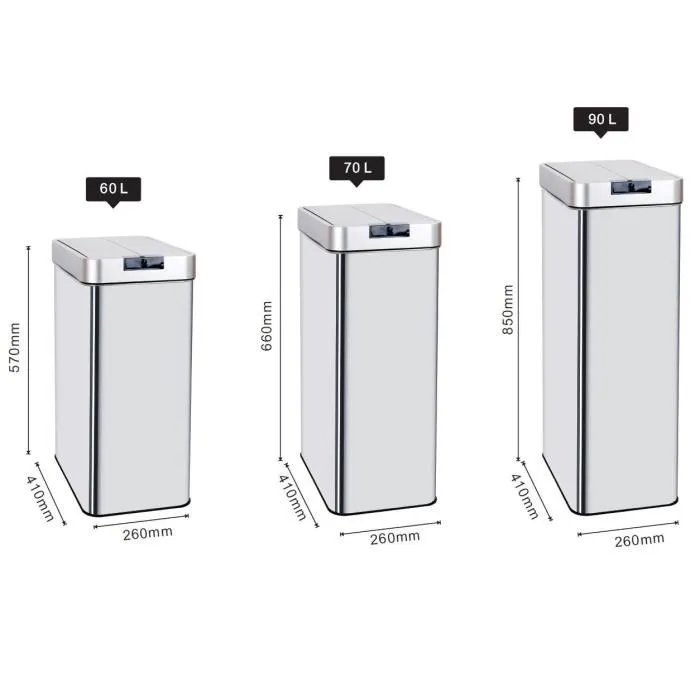 Kitchen Move SILVERLAKE Papelera de Cocina Automática 70L Rectangular Manos Libres Acero Inoxidable con Fleje 1