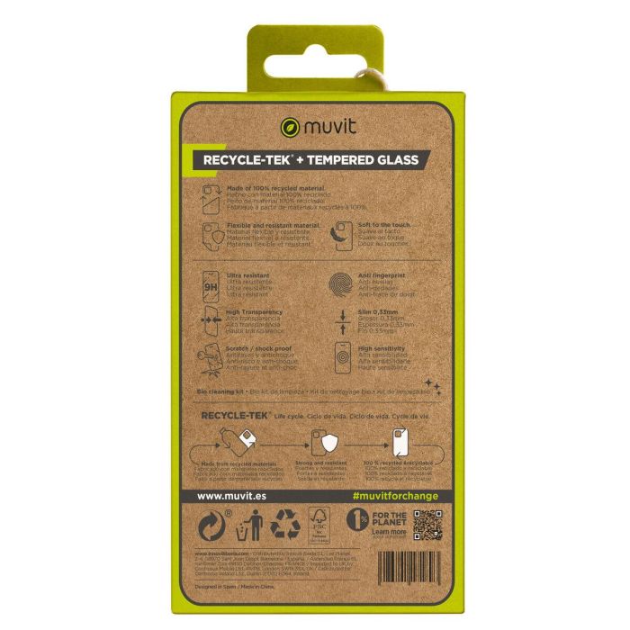 Muvit Funda Recycletek para iPhone 15 Pro Max, Material Reciclado y Protector, Pack con Glass Eco Responsable 1