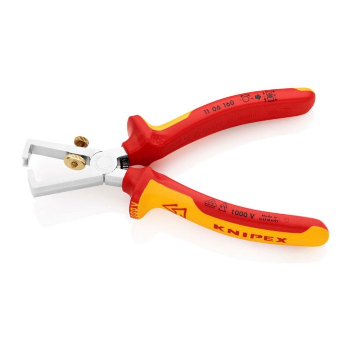 Knipex Alicate pelacables 110616, cromado, mangos aislados, 160x57x19mm, para conductores hasta 5mm, norma VDE DIN EN 60900 1 Knipex Alicate pelacables 110616, cromado, mangos aislados, 160x57x19mm, para conductores hasta 5mm, norma VDE DIN EN 60900 1