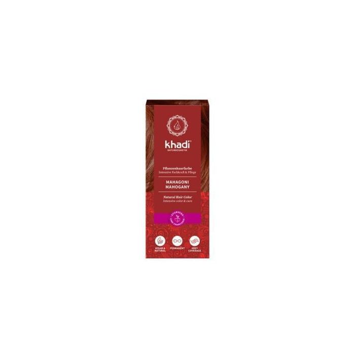 KHADI Henna Color Mahogany Caoba Tinte Natural para Cabello en Polvo 100g – 100% Vegano, Sin Amoniaco ni PPD