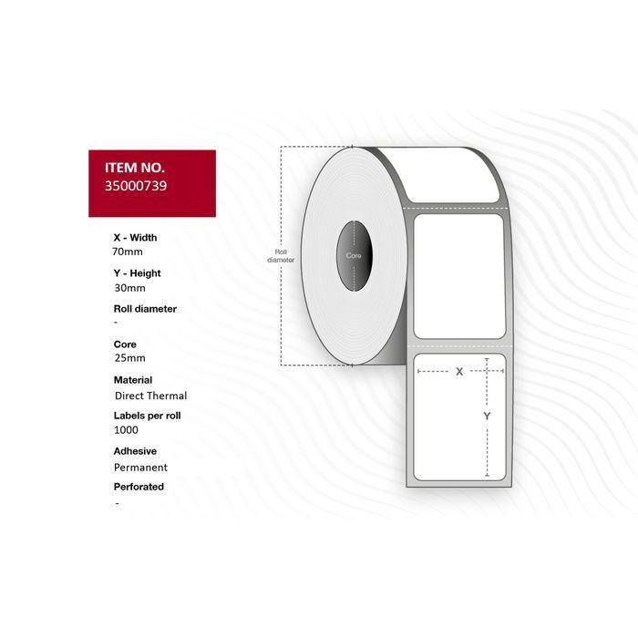 Capture Label 70 x 30 - Core 25. White. Eco. DT. Permanent. 1.000 labels per roll. 4 rolls per box. Black Mark Capture Label 70 x 30 - Core 25. White. Eco. DT. Permanent. 1.000 labels per roll. 4 rolls per box. Black Mark