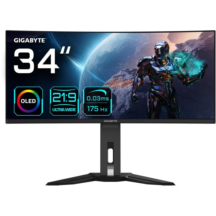 Gigabyte Monitor MO34WQC OLED 34" WQHD (3440x1440) 21:9 HDR400 0.03ms 175Hz 2xHDMI DP USB-C Speakers Black