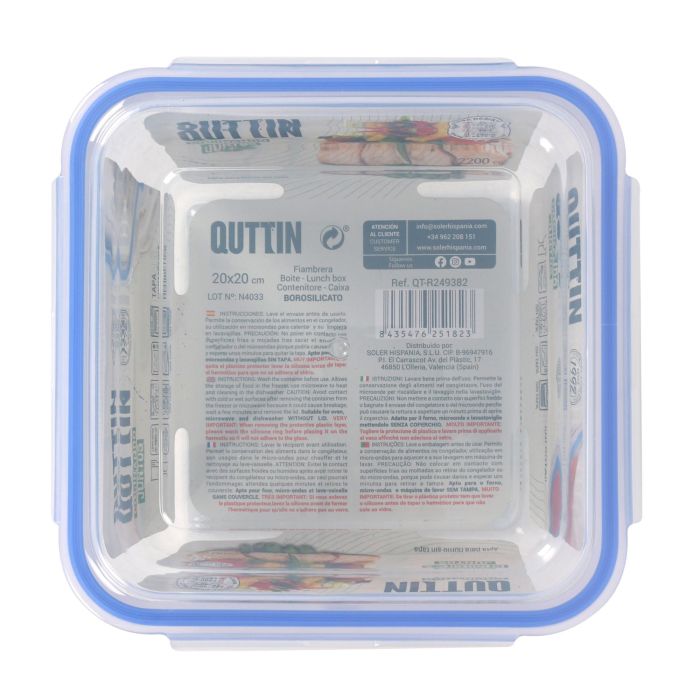 Quttin Fiambrera Cuadrada Hermética 20 x 20 x 10.7 cm 2.2L (4 Unidades) 3