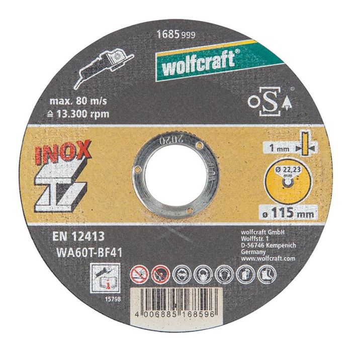 Wolfcraft Disco de corte de precisión para acero inoxidable Ø115x1,0x22,23mm 1685999 0 Wolfcraft Disco de corte de precisión para acero inoxidable Ø115x1,0x22,23mm 1685999 0