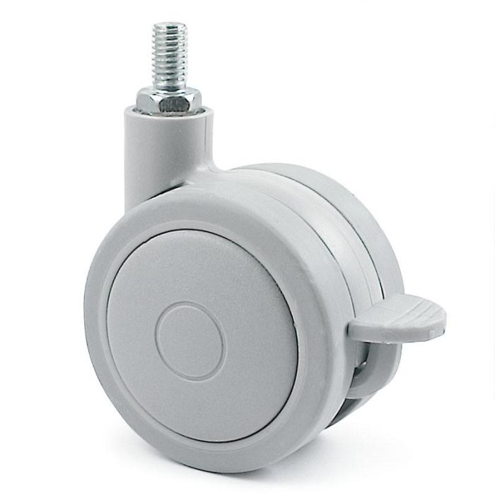 Q&Q Erm8 Rueda Giratoria Rolom Aro Doble Ø75mm con Freno para Muebles, Banda Rodadura Goma, Acabado Gris